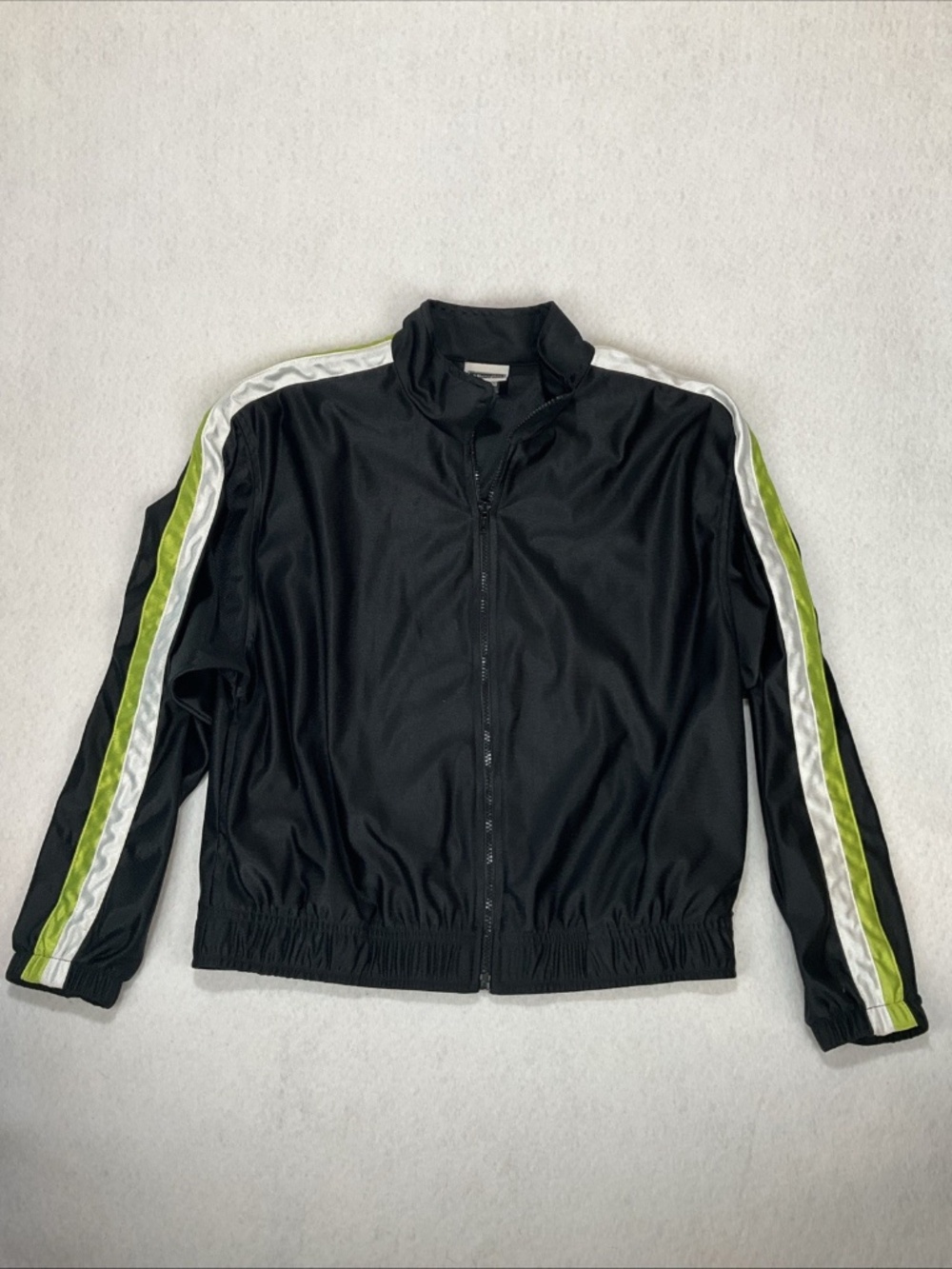 VTG 90s Xhilaration Zip Up Track Jacket Women's S/M Black w/ Stripes Y2K